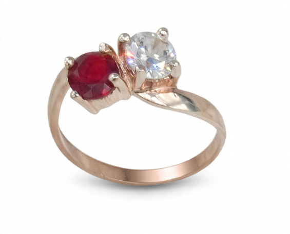 Anillo bronce rosa entrelazado rojo + blanco