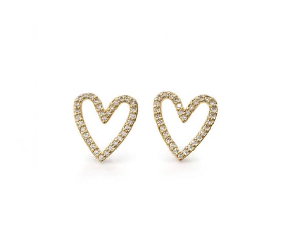Aretes Corazón Hueco Pavé Dorados con Zirconias 