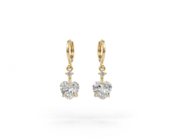 Aretes Huggie Corazón Colgante Dorados con Zirconia Corazón