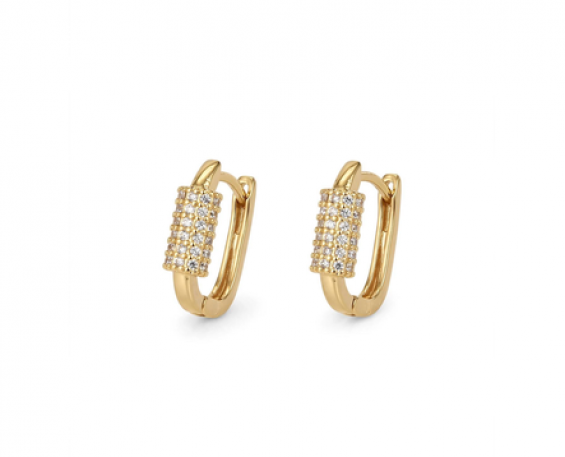 Aretes Huggie Pavé Dorados - Barra con Zirconias 