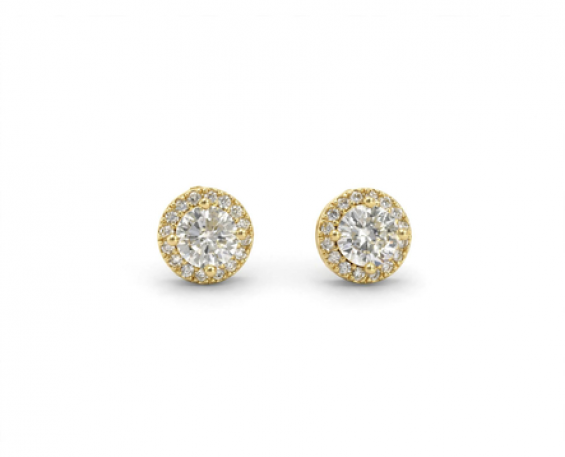 Broqueles Halo Redondo Dorados con Zirconia Central 