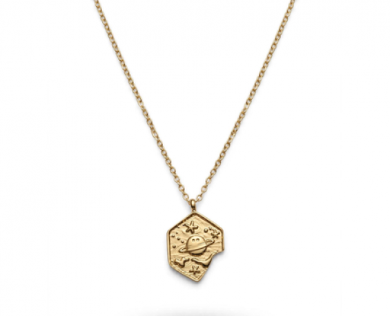 Collar Dorado Medalla Saturno