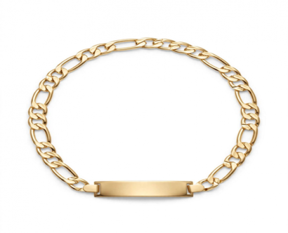 Pulsera Esclava Figaro con Placa Dorada 