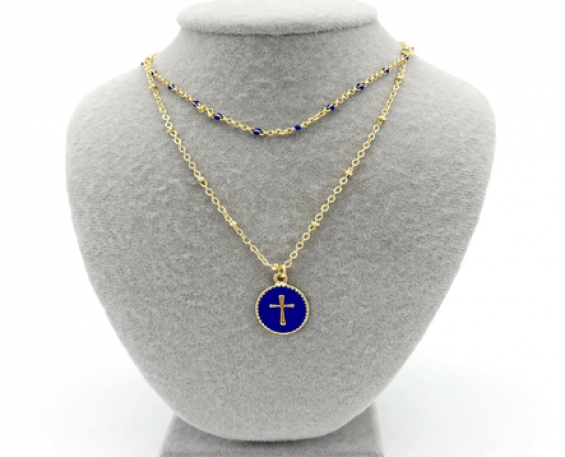 Set Doble Collar Dorado - Modelo Cruz Azul Rey Esmalte