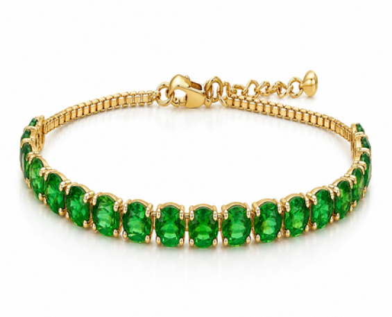 PULSERA DORADA CON CRISTALES VERDES 