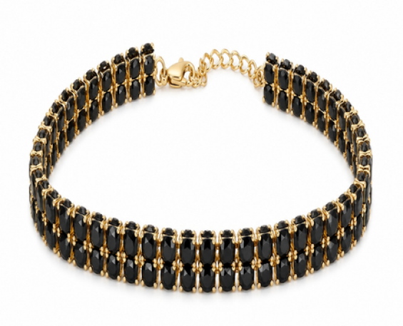 Pulsera Doble Fila de Cristales Negros
