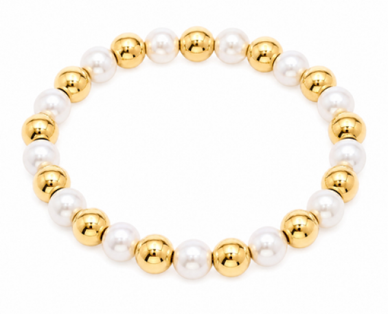 Pulsera Perlas y Esferas Doradas