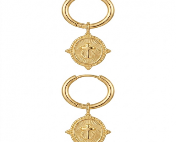 Aretes Argollas con Medalla de Cruz