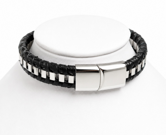 Brazalete Dual de Piel y Acero