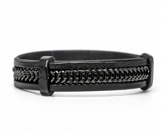 Pulsera Doble de Piel y Cadena Pavé