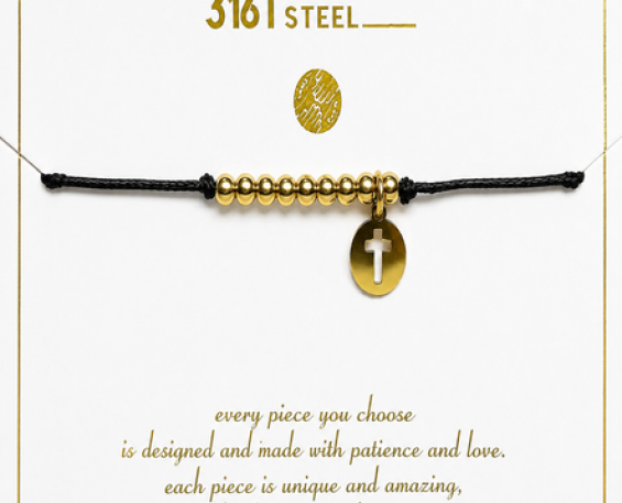 Pulsera de Hilo Negro con Cruces Caladas