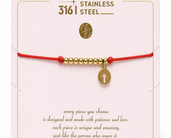 Pulsera de Hilo Rojo con Cruz Calada