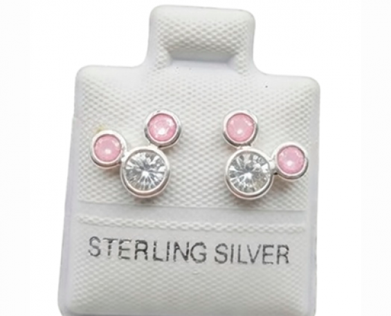 ARETES DE PLATA BRILLOS ROSAS 