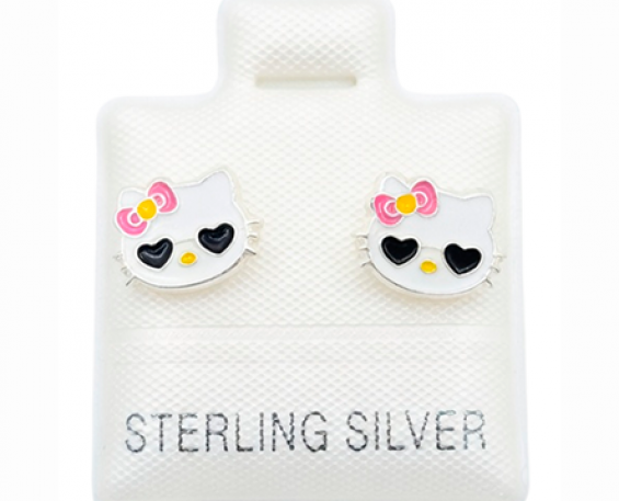 ARETES DE PLATA KITTY CON LENTES