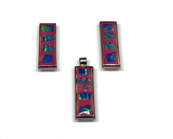 Juego de Aretes y Dije Rosa 