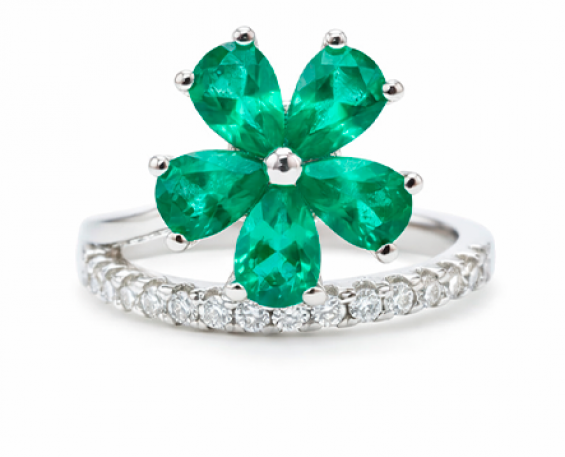 ANILLO DE PLATA CON FORMA DE FLOR VERDE