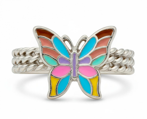 ANILLO DE PLATA CON FORMA DE MARIPOSA COLORIDA
