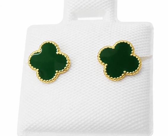 ARETES DE ORO DE HOJAS EN VERDE