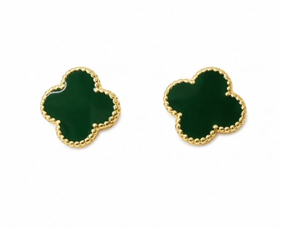 ARETES DE ORO DE HOJAS EN VERDE