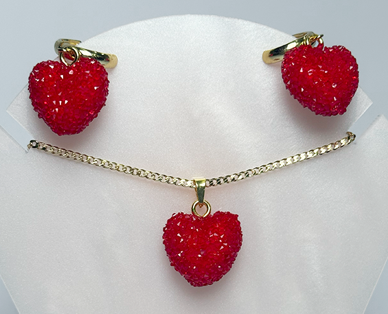 JUEGO DE ACERO INOXIDABLE CORAZONES DE CRISTALES