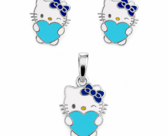 JUEGO DE PLATA CON DISEÑO DE HELLO KITTY 