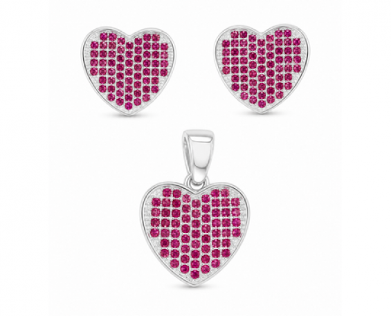 JUEGO DE PLATA DE CORAZONES ROSAS
