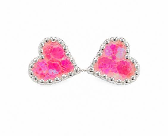 ARETES DE CORAZON ROSAS STERLING PLATA