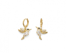 Aretes Huggie Colibrí Dorados con Zirconia Central
