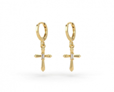 Aretes Huggie con Cruz Dorada y Zirconia Baguette