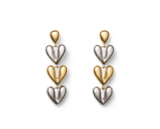 Aretes Largos Triple Corazón Inflado Bicolor 