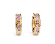 Arracadas Huggie Rainbow Doradas con Zirconias Multicolor 
