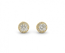 Broqueles Halo Redondo Dorados con Zirconia Central 