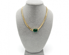 Collar Cadena Cubana con Piedra Esmeralda Verde