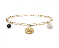 Pulsera Dorada Angelito con Perla y Ónix 