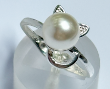 ANILLO DE PLATA FORMA DE GATO CON PERLA