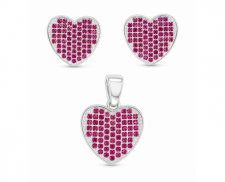 JUEGO DE PLATA DE CORAZONES ROSAS