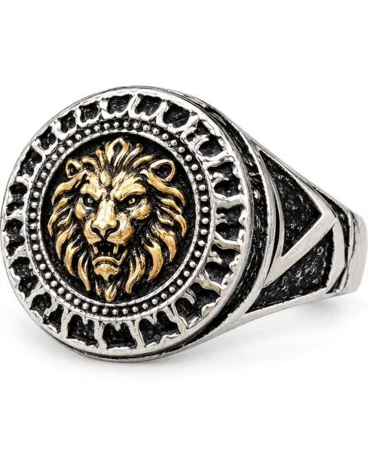 Anillo Caballero León Esculpido Dorado