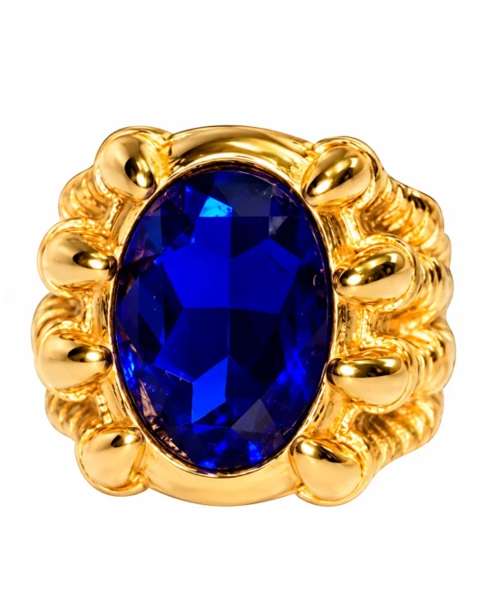 Anillo Dorado con Zafiro Azul