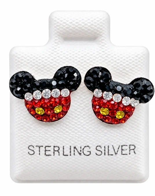 Aretes de Plata de Mickey con Brillos