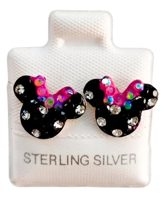 Aretes de Plata de Minnie con Brillos