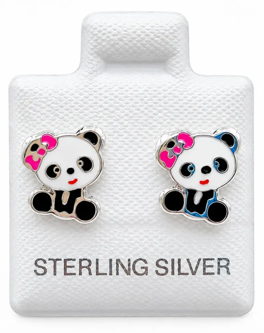 Aretes de Plata Panda con Moño