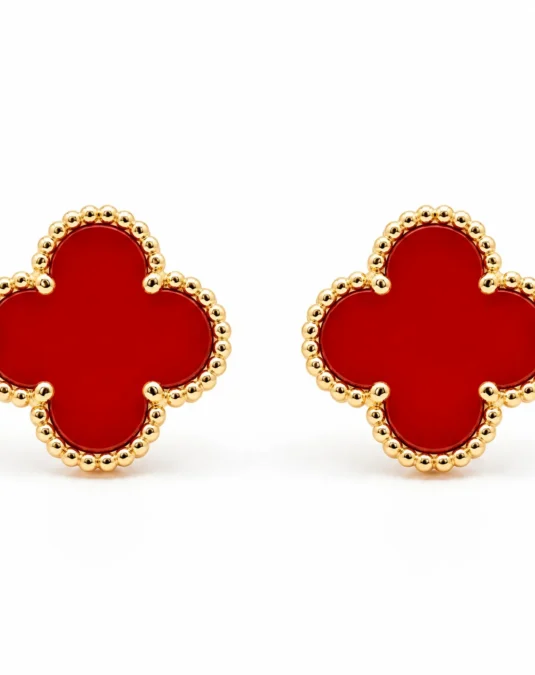Aretes de Oro de Flores Rojas