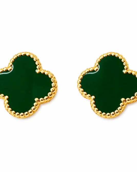 Aretes de Oro de Hojas en Verde