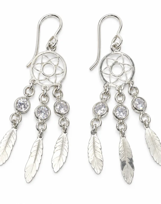 Aretes de Acero Inoxidable de Atrapasueños con Plumas