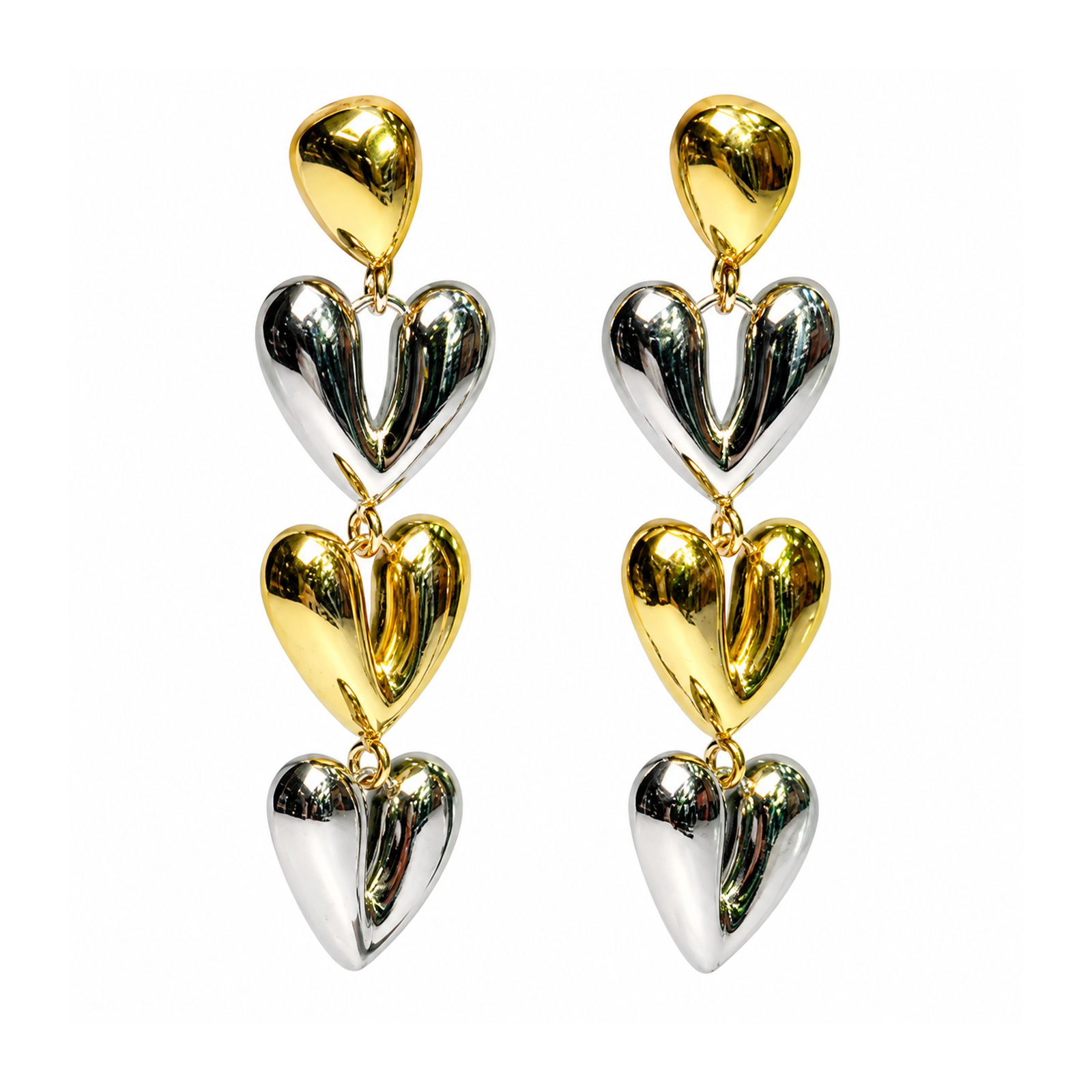 Aretes de Acero Inoxidable Colgantes de Corazón Bicolor