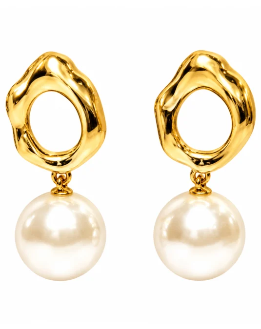 Aretes de Acero Inoxidable de Aro Irregular con Perla