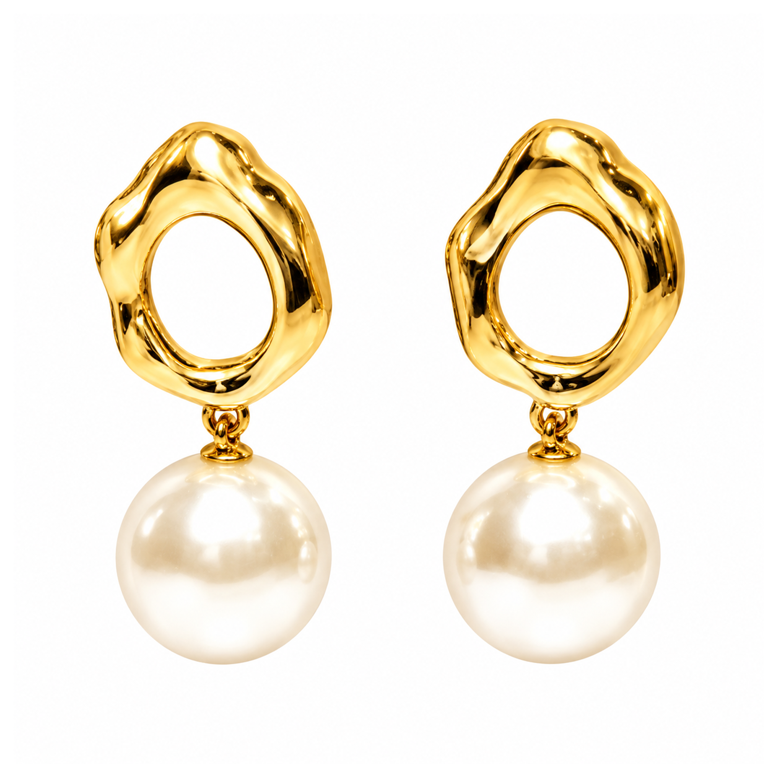 Aretes de Acero Inoxidable de Aro Irregular con Perla