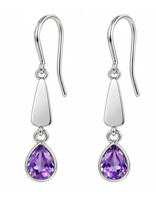 Aretes de Acero Inoxidable de Colgantes con Cristal Violeta en Forma de Gota
