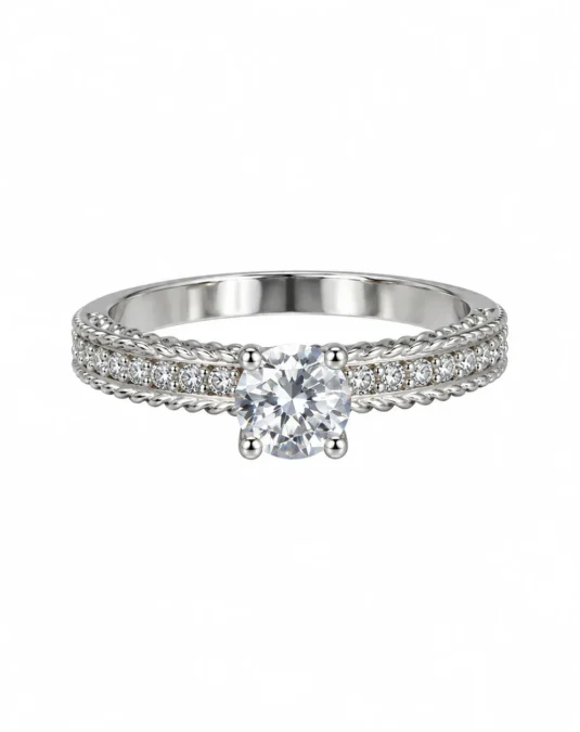 Anillo de Plata Trenzada con Piedra Central