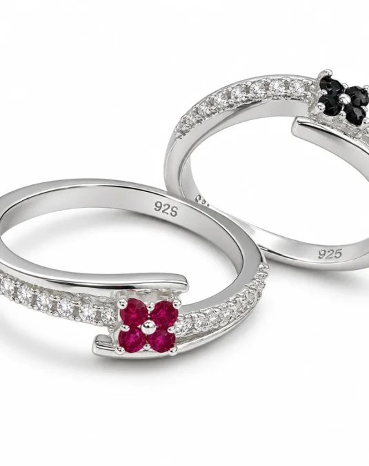 Anillos de Plata en forma de Flores Rojo y Negro